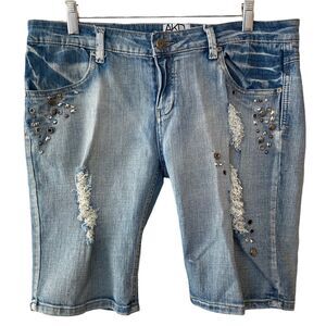 Vintage AKDMKS Shorts Bermuda Womens 13 Distressed Studs Rhinestones